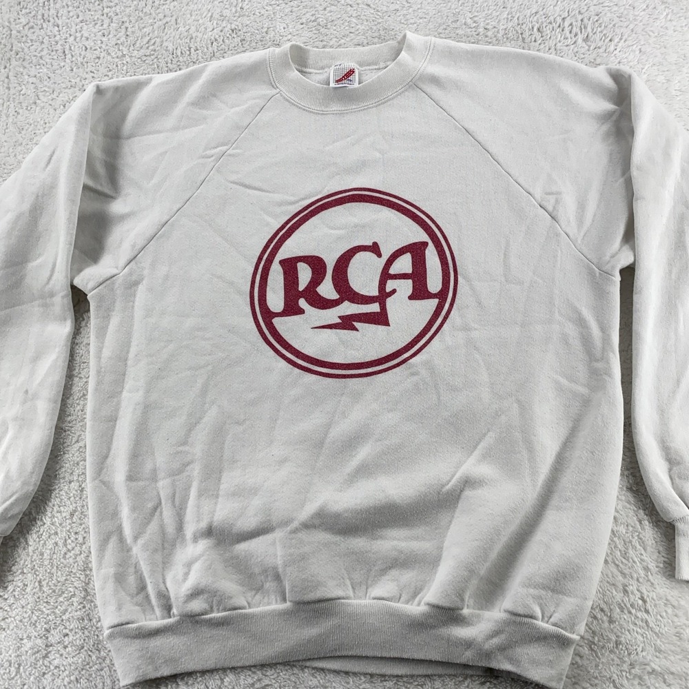 Vintage RCA Sweatshirt Mens XL White Crewneck Pullover Dog Logo Made USA 90s
